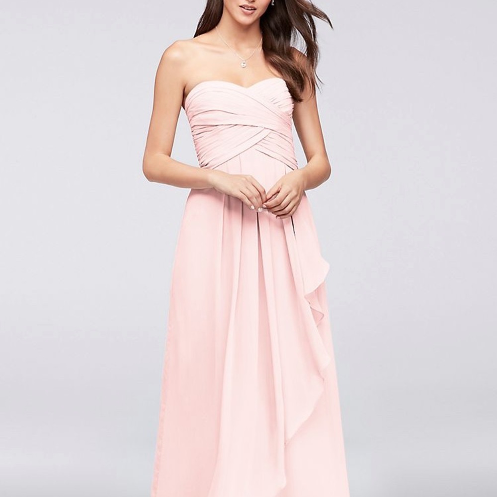 Strapless Crinkle Chiffon Dress with Cascade Skirt